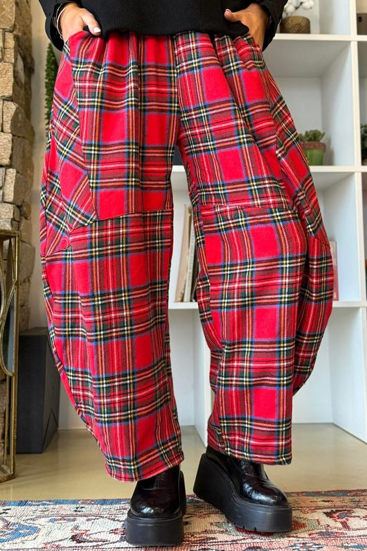 McAlister Tartan Brushed Cotton Barrel Pant Red